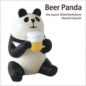 Miniature resin panda figurine holding a beer mug, size 30x30x42mm, cute decor piece