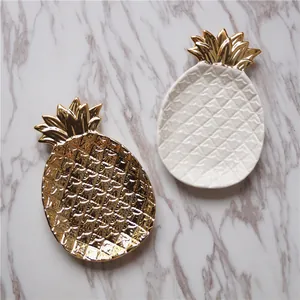 Modern Pineapple Shape Ceramic Decorative Tray Gold White Electroplated Jewelry Storage Plate Home Table Decoration Dessert Fruit Dish