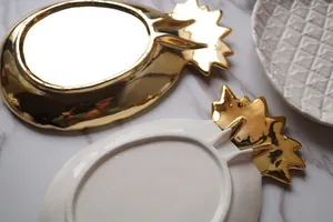 Golden pineapple ceramic jewelry tray set in metallic plating for table decoration
