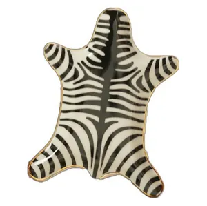European zebra pattern ceramic jewelry tray with hand-painted gold trim for vanity storage