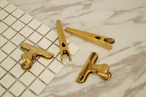 Set of four gold stainless steel clips including long duckbill and wide spring clamps