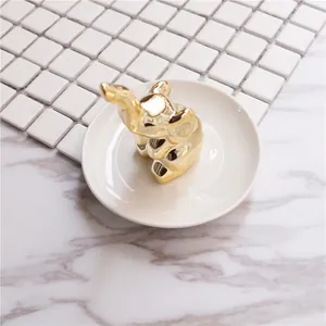 Elegant gold elephant ceramic ring holder and jewelry display tray for wedding decor