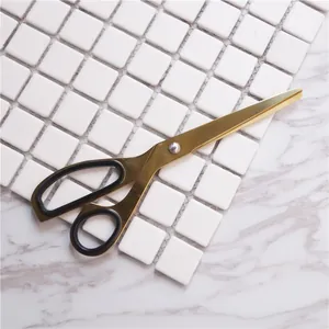 Nordic Minimalist Gold Stainless Steel Asymmetric Office Scissors Ergonomic Black Rubber Handle Classic Student Stationery