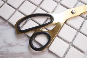 Nordic minimalist gold stainless steel scissors with black non-slip grip handles