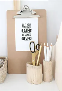 Minimalist gold stainless steel scissors with wooden stationery set and clipboard
