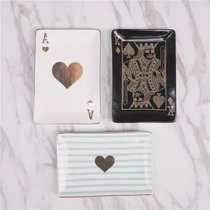 Nordic Ceramic Jewelry Tray Gold Trim Poker Element King Spade Ace Heart Storage Dish Decorative Desktop Key Plate