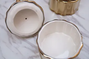 Golden unicorn ceramic jewelry box storage jar with wavy edge and French luxury design
