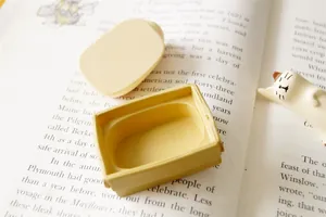 Japanese sleeping cat paperclip storage box with mini yellow lidded container