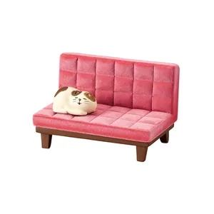 Japanese style miniature pink velvet cat sofa phone holder stand ornament