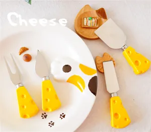 Mignon Couteau à Beurre Créatif Fourchette Spatule Avec Manche Forme Fromage Acier Inoxydable Céramique Maison