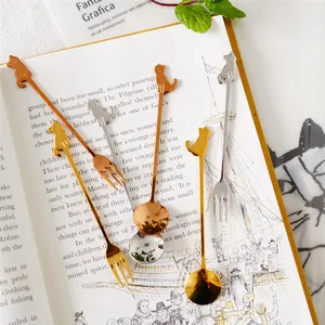 Cute Japanese cat shaped stainless steel coffee spoons and dessert forks set in 3 colors