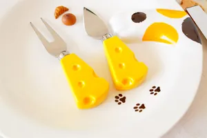 Service de couverts créatif en acier avec manches en forme de fromage, couteau et fourchette