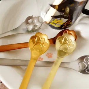 Cat paw stainless steel coffee spoons in gold and silver finish for desserts