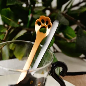 Creative rose gold cat paw coffee spoon set with minimalist black dessert stirrers