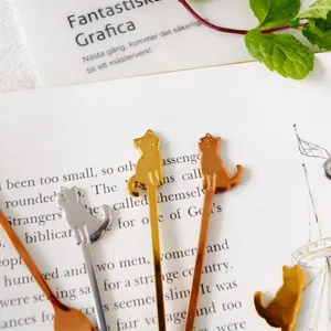 Cute cat-shaped stainless steel dessert spoons in gold, silver, and rose gold colors