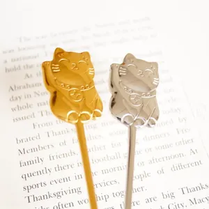 Cute Japanese lucky cat 304 stainless steel coffee and dessert spoons in gold and silver