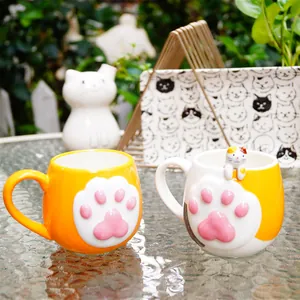 Japanese Style Creative Ceramic Mug With 3D Relief Cat Paw Design Cute Healing Meat Pad Coffee Cup For Home Office Gift