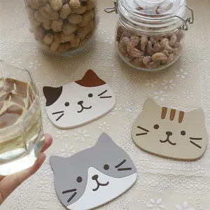 Japanese Cartoon Cat Head PVC Silicone Coaster Non Slip Heat Resistant Table Mat For Cup Mug Bowl Home Decor Kitchen Accessory