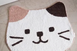 Japanese style cute calico cat face non-slip floor mat made of thick dense flocking