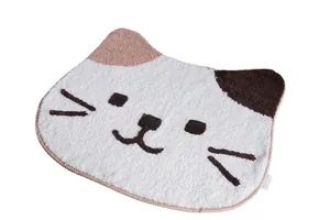 Japanese style cute calico cat face non-slip floor mat with soft plush texture