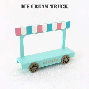 Zakka Style Wooden Ice Cream Truck Miniature Model Handcrafted Dessert Cart Ornament For Home Desktop Decoration Prop Gift
