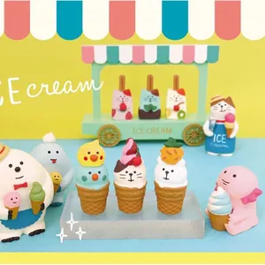 Miniature resin ice cream shop figurines featuring cute polar bear and cat characters