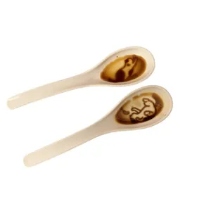 Japanese style ceramic cat soup spoon set of 2 with hidden animal silhouette design