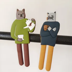 Süße japanische Cartoon-Katzenhaken mit langen Beinen, Magnete in Grün und Grau