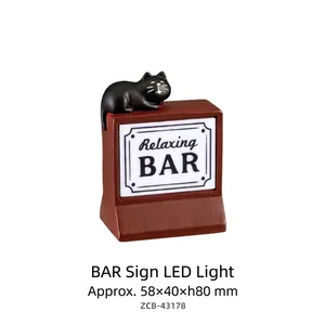 Miniature Relaxing BAR LED lamp with cute black cat figure in retro pub sign style