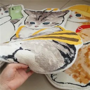 Cute cartoon cat shaped fluffy bedroom rug made of thickened soft imitation cashmere