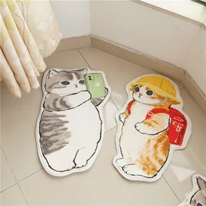 Japanese Cute Cartoon Cat Shaped Area Rug Soft Plush Non Slip Irregular Bedside Floor Mat For Kids Bedroom Bathroom Home Decor