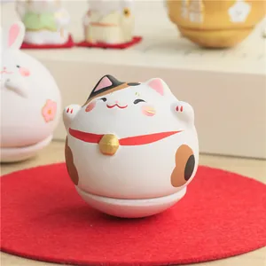 Japanese Hand Painted Ceramic Lucky Cat Rabbit Dharma Tumbler Ornament For Desk Decor Blessing Gift Home Office Decoration