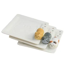 Set of 3 creative ceramic cat sauce dishes with 3D embossed kittens and paw prints