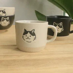 Japanese style ceramic cat coffee mug with heat resistant matte glaze finish