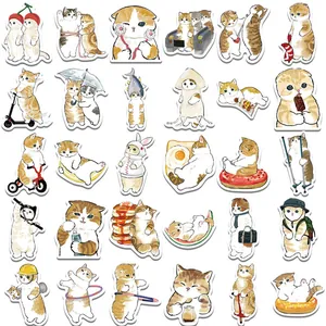 Lot de 64 autocollants de chat étanches de style japonais pour ordinateurs et téléphones