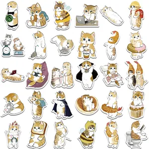 Collection de 24 autocollants de chats mignons avec thèmes culinaires variés