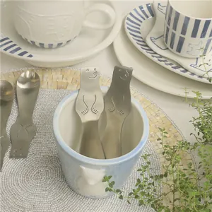 Japanese Polar Bear 304 Stainless Steel Dessert Spoon Fork Matte Finish Ice Cream Coffee Spoon For Kids Home Tableware