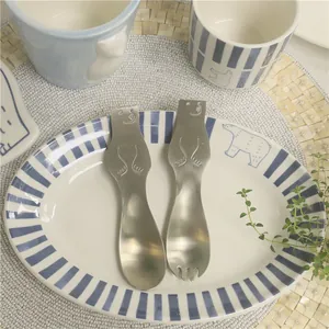Japanese style polar bear stainless steel spoon and fork set for dessert and kids