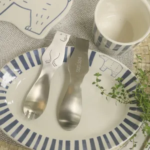 Japanese style polar bear matte SUS 304 stainless steel dessert spoon and fork set