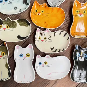 Ciotolina per Salse in Ceramica a Forma di Gatto Stile Giapponese Piccolo Piatto per Condimenti Mini Vassoio per Gioielli