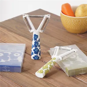 Éplucheur de Cuisine en Acier Inoxydable à Triple Lame Rotative Avec Poignée à Imprimé Floral en Forme de Y pour Fruits Légumes Pommes de Terre