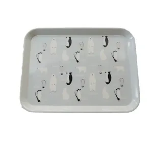 Rectangle blue tray with cute cartoon penguins and polar bears for fruits and snacks