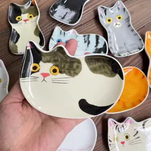 Piattino per salse in ceramica stile giapponese a forma di gatto carino assortito