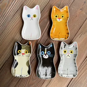 Set di 5 ciotoline in ceramica giapponese a forma di gatto in vari colori e motivi