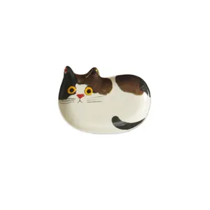 Piattino per salse in ceramica a forma di gatto stile giapponese con motivi dipinti a mano