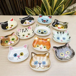 Creative Cat Face Shape Ceramic Sauce Dish Cute Cartoon Mini Dipping Bowl For Seasoning Spice Or Jewelry Tray Decorative Small Plate