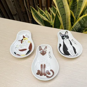 Japanese Style Ceramic Sauce Dish Cat Pattern Seasoning Plate For Soy Sauce Vinegar Kitchen Tableware Home Decoration