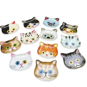 Set of 11 cute cat face ceramic seasoning dishes in various colorful kitten patterns