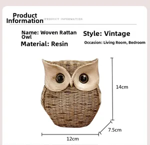 Detailed size specifications for resin owl figurine measuring 14cm high and 12cm wide