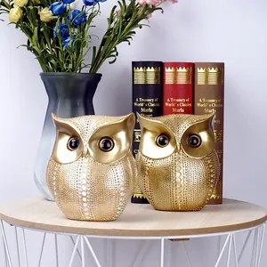Nordic golden resin owl figurines with dot texture for home and office decoration
